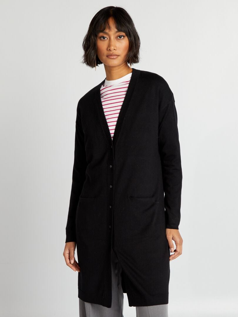 Lange cardigan met knopen - ZWART