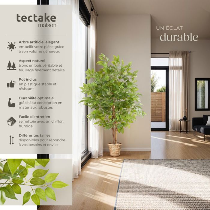 Plante artificielle - TECTAKE - Ficus artificiel FIDA à l'aspect naturel avec beaucoup de volume entretien facile - Hauteur 120 cm
