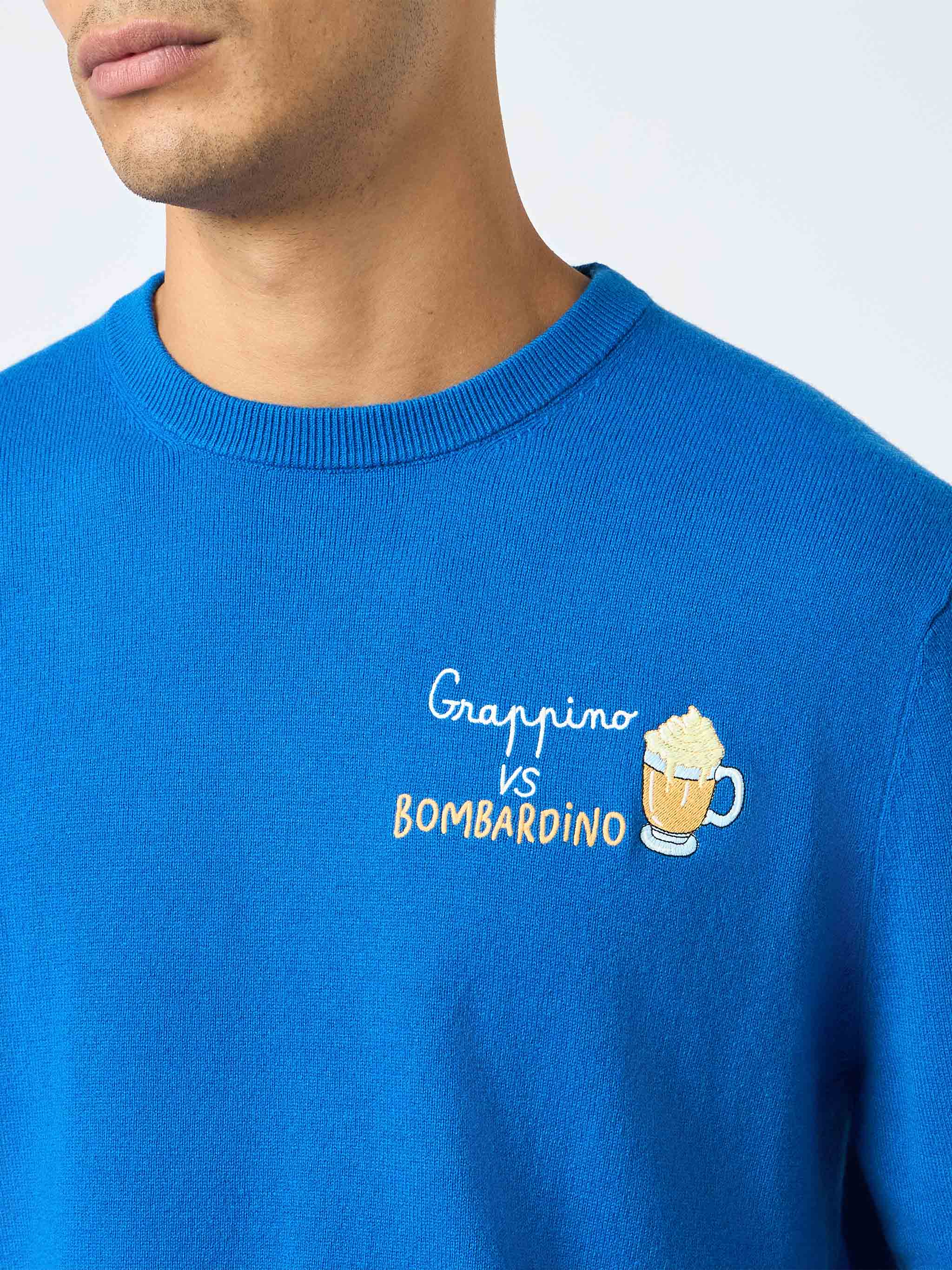Heron Herren-Skiblauer Pullover mit Grappino vs Bombardino-Stickerei