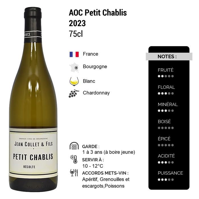 Domaine Jean Collet Petit Chablis 2023 - Vinho Branco da Borgonha (3x75cl)