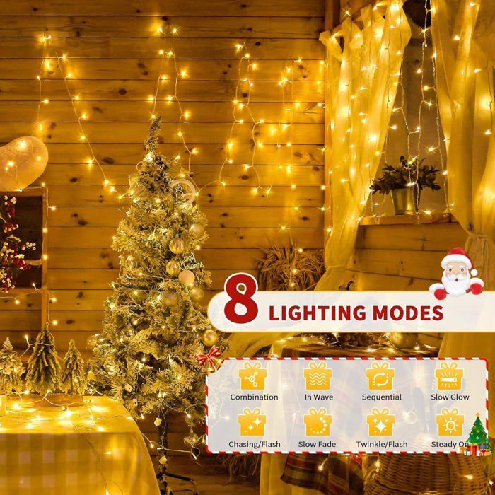 Luci decorative a stringa per interni/esterni da 30 m, 300 LED, IP44, per alberi di Natale, 8 modalità di illuminazione con telecomando.