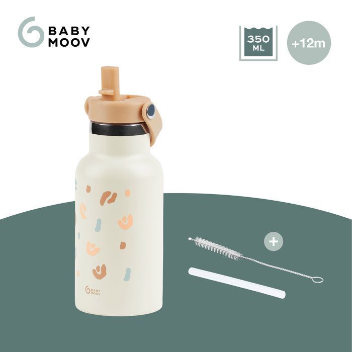 Babymoov - Gourde Enfant Isotherme 350ml - Anti Fuites - Paille Intégrée - Garde 12h au Frais et 6h au Chaud - 2e Paille Inclus