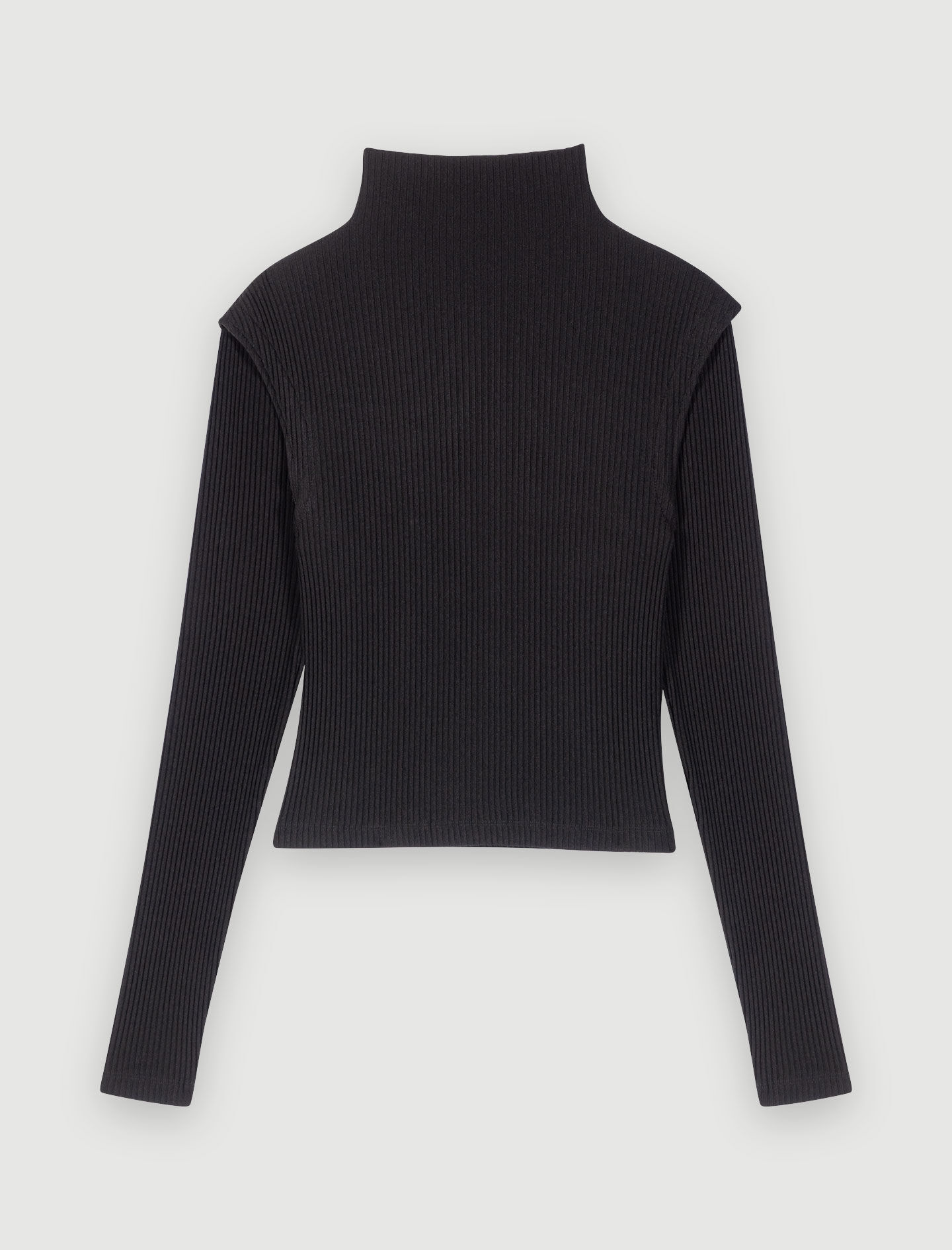 Tricou negru cu guler înalt - Negru