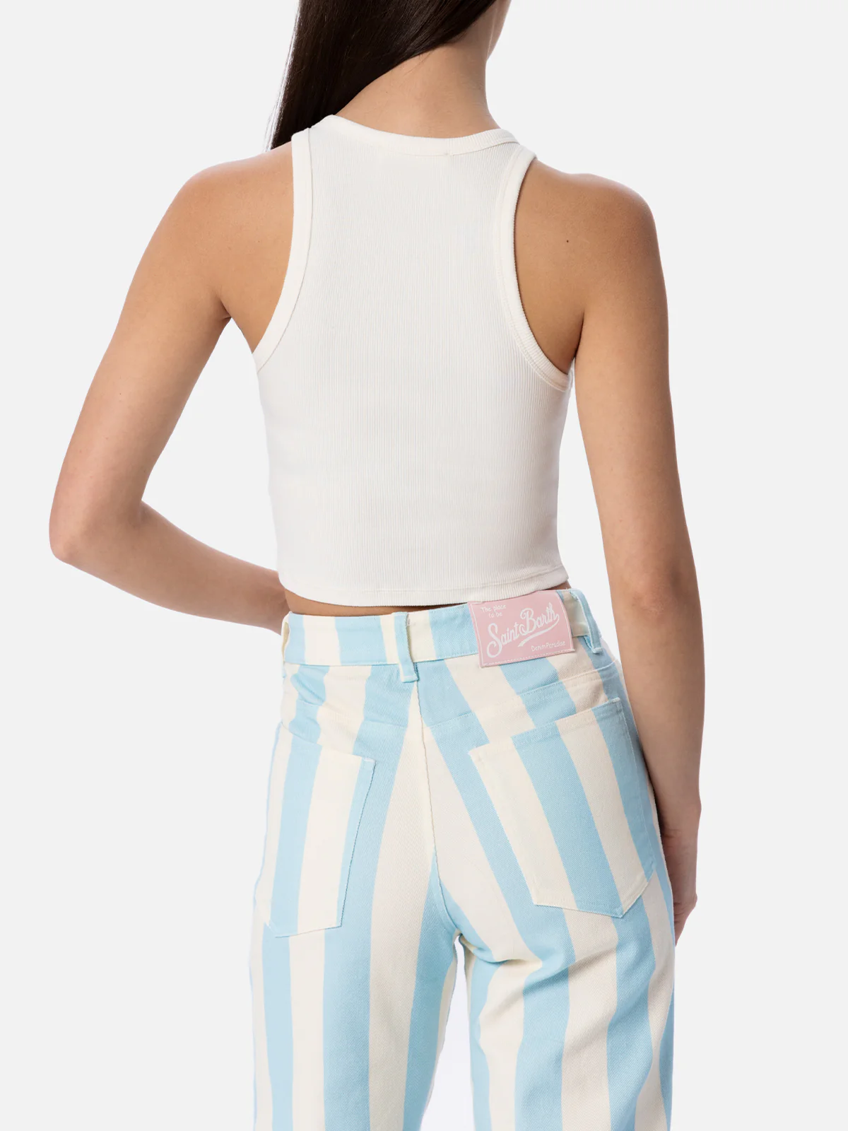 Dames tanktop van geribbeld katoen met borduursel van Saint Barth Beach