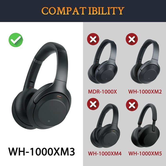 SOULWIT Foam Cushion Headphone Pads voor Sony WH-1000XM3 (WH1000XM3) Over-Ear - Zwart