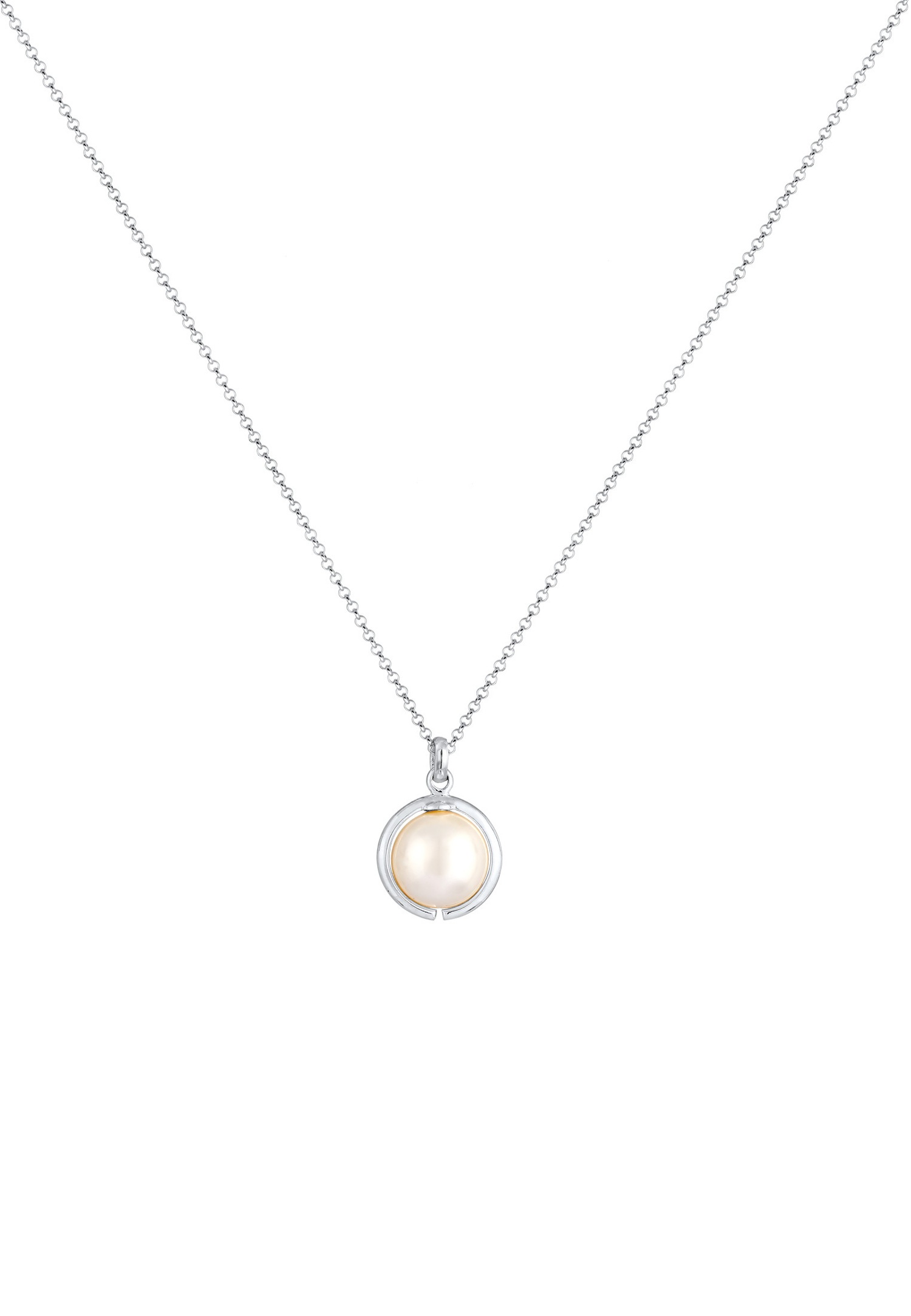 Elli Femmes Pendentif Rond Classique avec Perle Synthétique en Argent 925 Sterling
