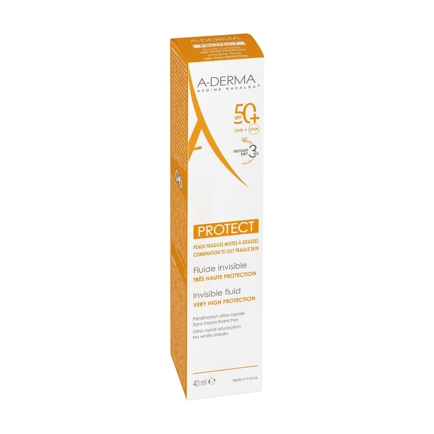 A-DERMA Fluide solaire visage invisible SPF50+