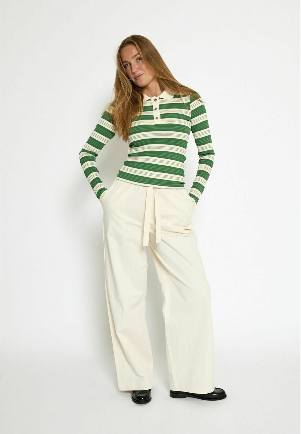 Minus PAMMIE LONG SLEEVE - Poloshirt - s rifle groen gestreept
