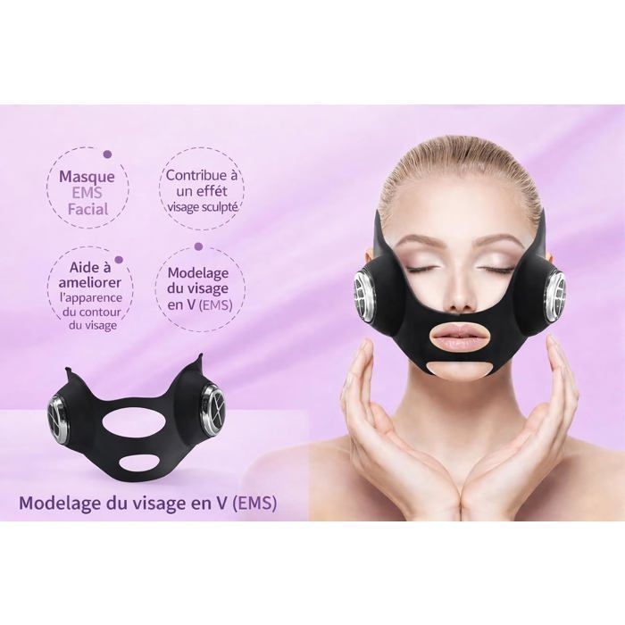 Máscara para Queixo Duplo - Máscara Facial Lifting EMS em V - Massagem e Tonificação - LED Vermelho - Recarregável via USB-C - Contorno do Mandíbula
