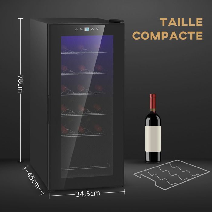 Cantinetta per vini - HOMCOM - 18 bottiglie, 50L, alte prestazioni, temperatura regolabile 5-18°C, luce LED - nera
