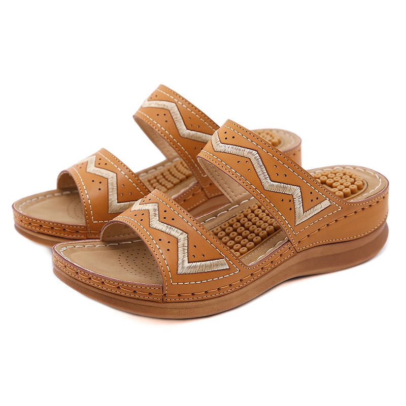 Nouvelles pantoufles à semelle épaisse et talon compensé, style européen et américain, pantoufles de plage gladiateur creuses pour l'été, T2730 2