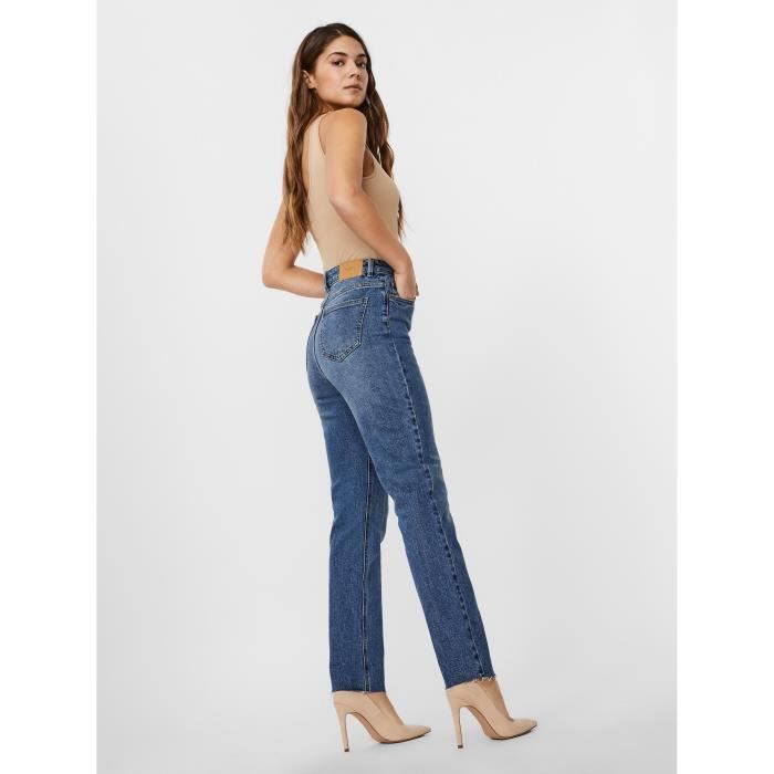 VERO MODA Women's Straight Leg High Waist Jeans, Medium Blue Denim
