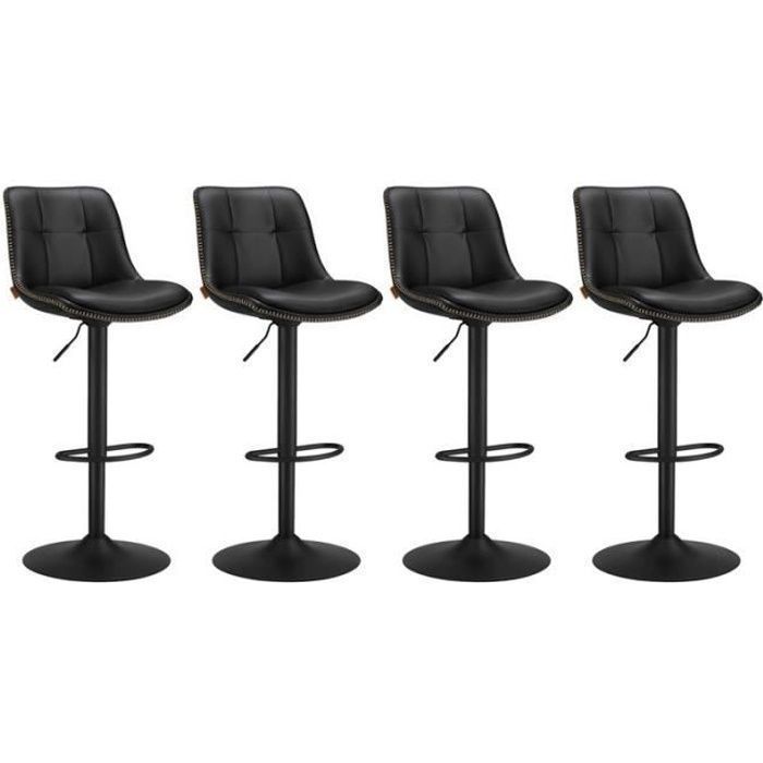 Taburetes de bar VASAGLE, juego de 4, asiento giratorio regulable en altura, tapizados en piel sintética, con respaldo, para encimera, de acero, color negro tinta.