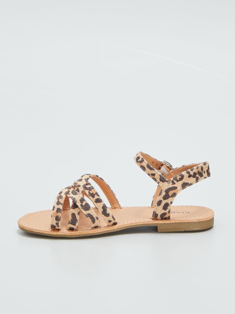 Sandalias con tiras cruzadas - Estampado de leopardo - MARRÓN