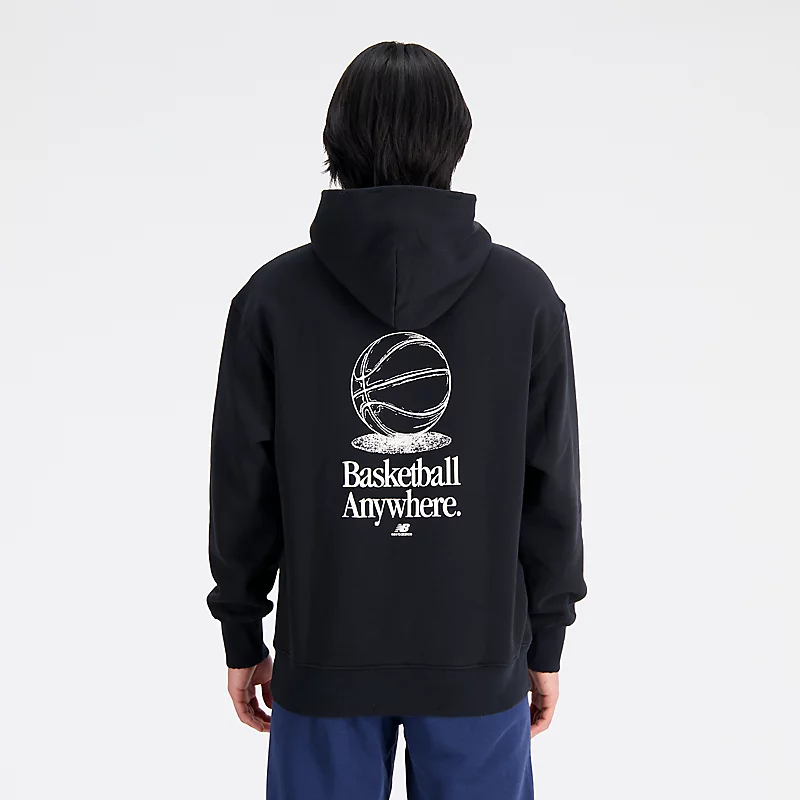 Fleece hoodie met basketbalprint voor heren - ZWART