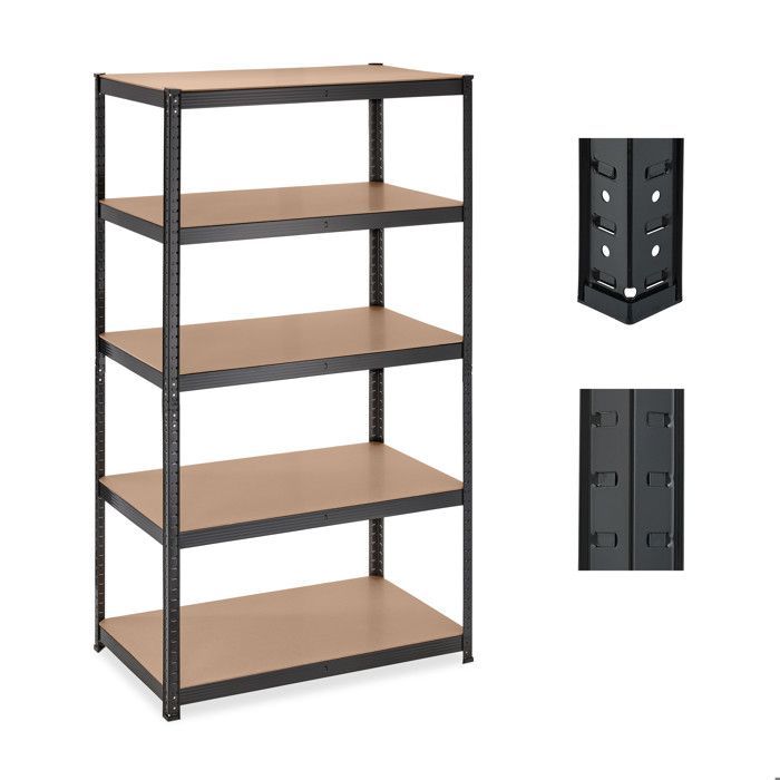 Estantería de alta resistencia Relaxdays, 180 x 100 x 60 cm (alto x ancho x profundidad), capacidad máxima 1250 kg, 5 estantes, sistema de encaje, para garaje, acero, color negro.