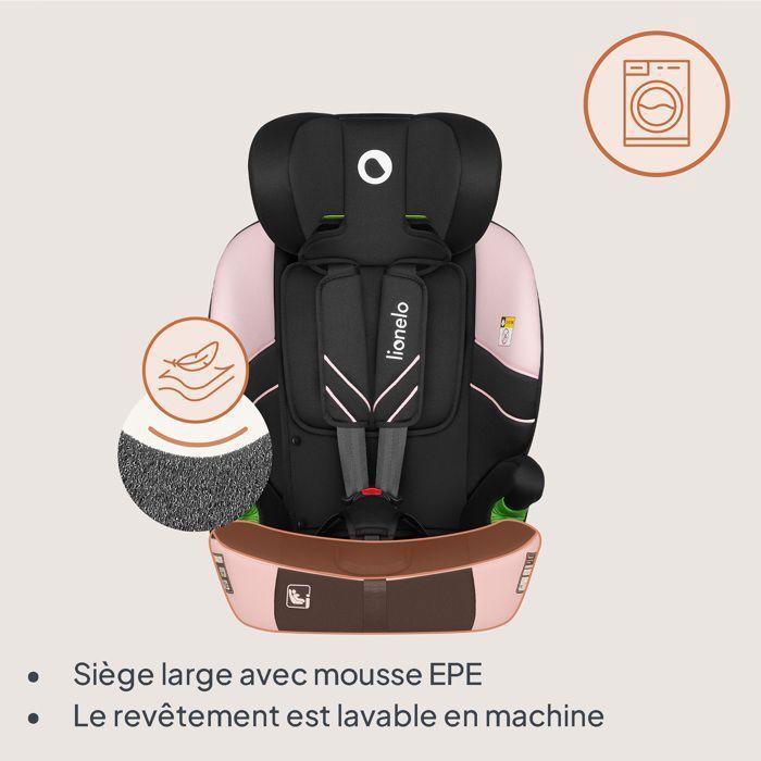 Seggiolino auto convertibile LIONELO Levi Fix i-Size - ISOFIX - 76-150 cm - Seduta larga - Gruppo 1/2/3 - Rosa