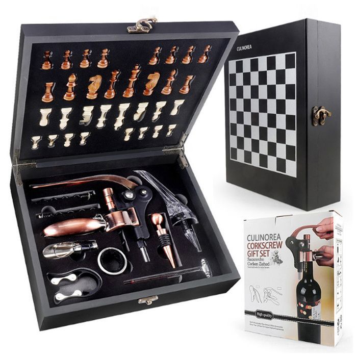 C Corkscrew - CULINOREA - 28x23.5x8 cm - Mahogany - 9 in 1 - Bottle opener - pourer - drip ring - foil cutter - Gift