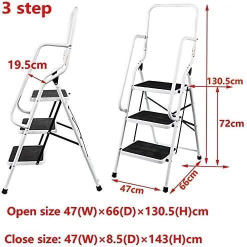 3-Step Folding Step Stool with Handrail and Non-Slip Steps, Folding Step Stool, Household Step Stool