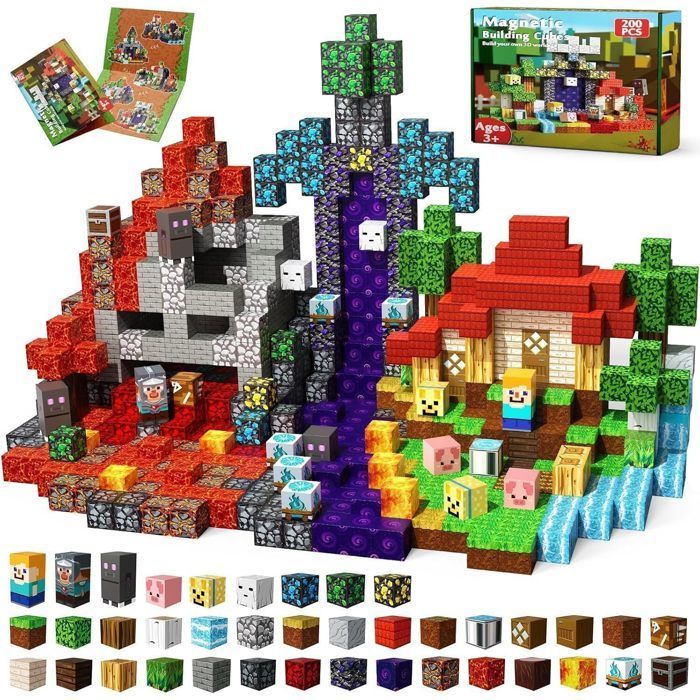 Cubo magnetico - Blocco magnetico - Set di costruzioni magnetiche per bambini - 200 pezzi, 2 x 2 x 2 cm - Giocattolo per bambini dai 3 ai 6 anni
