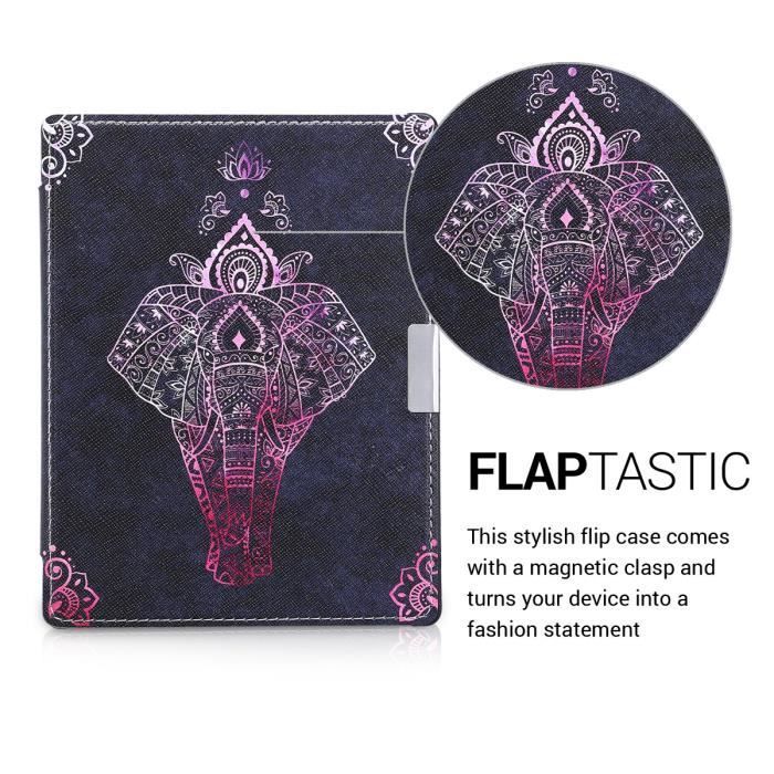 KWMOBILE Étui liseuse Kobo Aura Edition 1 - Housse simili cuir à rabat magnétique, motif éléphant fuchsia