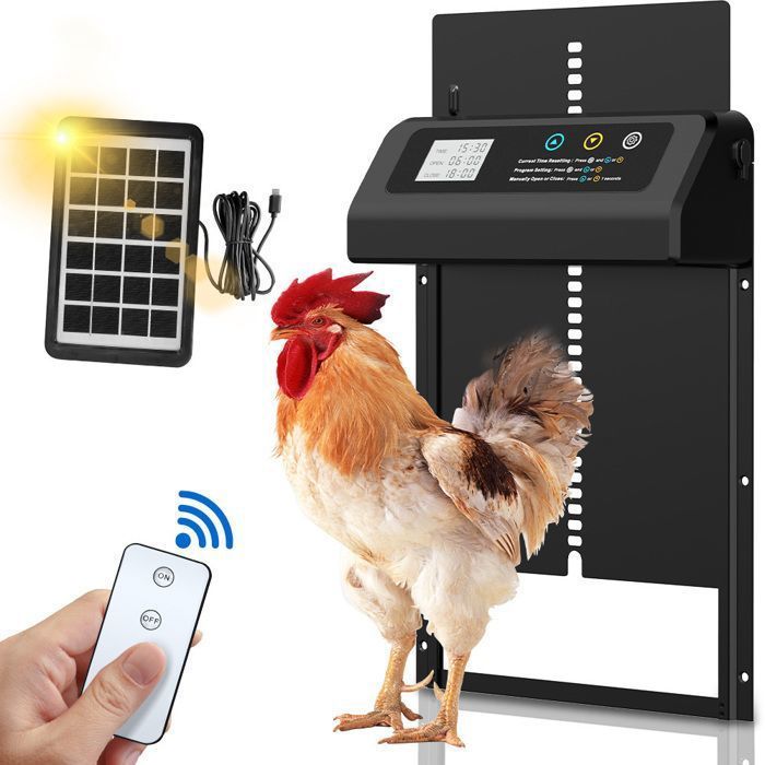 Puerta automática para gallinero - LANTHOUR - Alimentación solar - Temporizador antipinzamiento - Batería de 2000 mAh - Resistente al agua