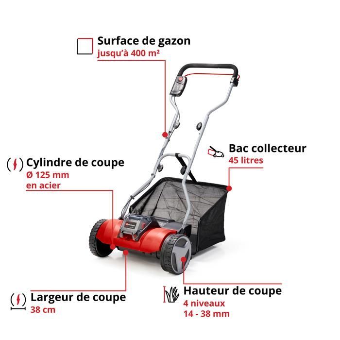 Einhell GE-HM 18/38 Li Solo PXC draadloze handgrasmaaier (18V, 400m²) wordt geleverd zonder accu of oplader.