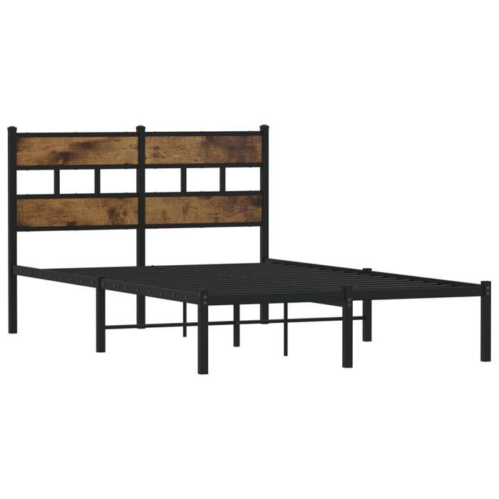 Metalen bedframe - vidaXL - 120x190 cm - Gerookt eikenhout - Hoofdbord - Opbergruimte - Lattenbodem