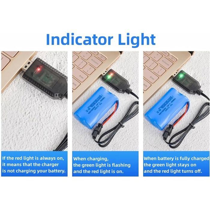 Cable cargador USB universal para coches RC con conector SM-3P para baterías LiPo de 2S y 7,4 V, compatible con coches RC, barcos RC y drones RC.