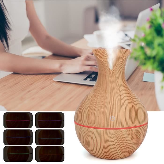 Difusor de aroma ultrassônico USB LED VINGVO com umidificador de óleos essenciais (acabamento em madeira clara)