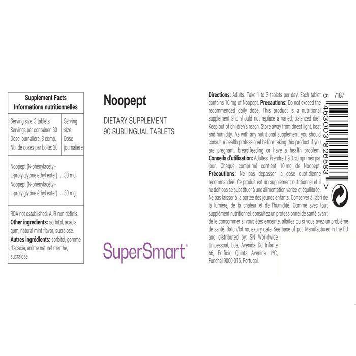 Suplemento alimentar - SuperSmart - Noopept - Para concentração e clareza mental – Nutrição cerebral