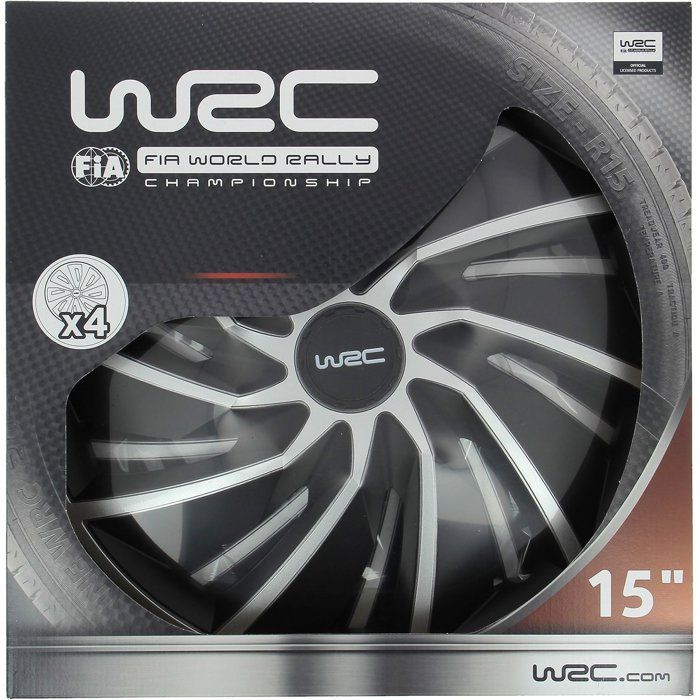 Lot de 4 enjoliveurs Bi-couleur gris & noir 15 pouces - WRC - TURBO - Look racing - Fixation simple et rapide par clips