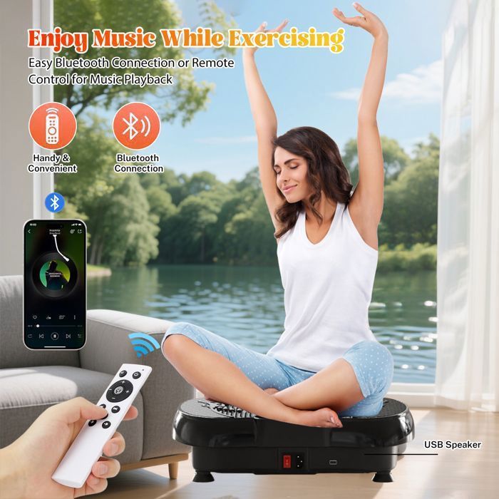 Plataforma vibratoria para fitness - 180 niveles de vibración - 5 programas - Control remoto - con motor silencioso + Bluetooth - LED