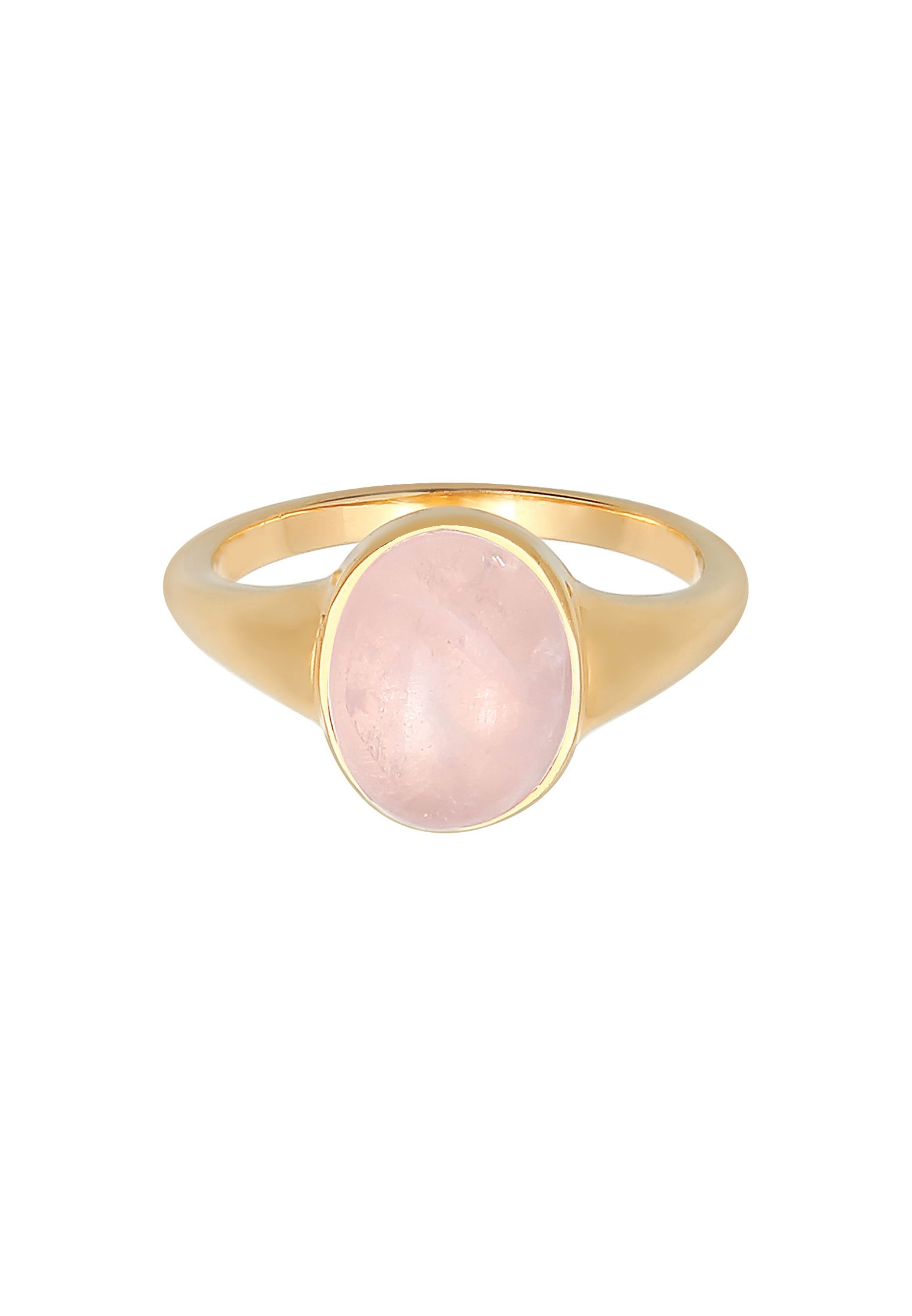 Elli Bague Signet Femme Oval Trend Chunky avec Quartz Rose en Argent Sterling 925 plaqué Or