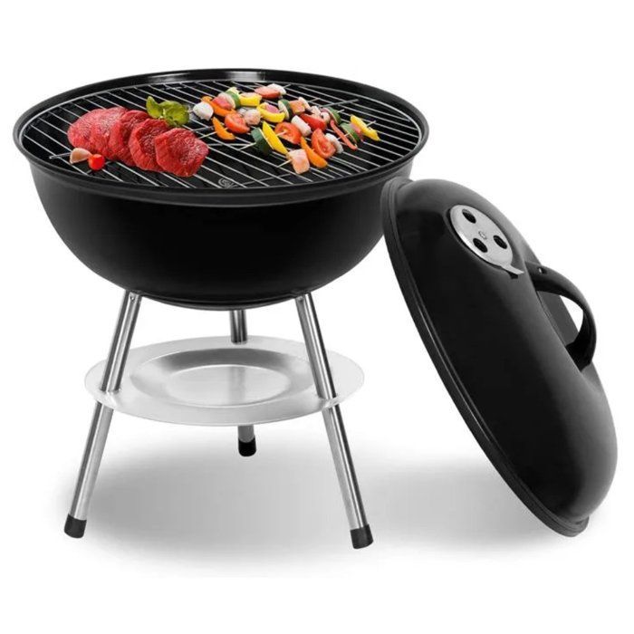SunJas Charcoal Barbecue with Lid, Portable BBQ Grill for Garden or Balcony - Round φ33CM