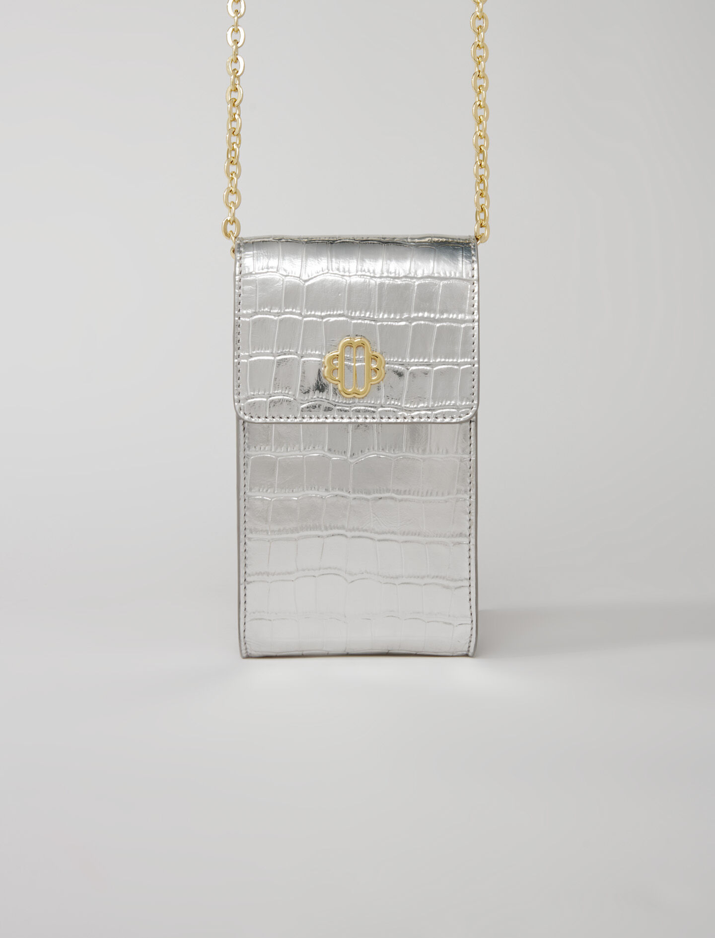 Metallic leren handtas met print - Zilver