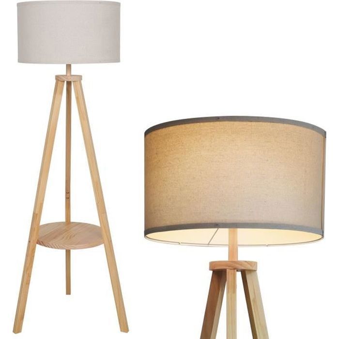 Lampadaire Trépied avec Abat-Jour - PULUOMIS - Lampadaire Salon Lampe sur Pied pour Salon en Bois - 157 cm
