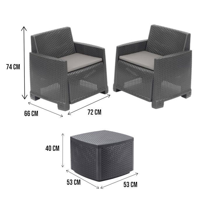 Ensemble Salon de Jardin Ari Dmora, en Plastique Noir Anthracite