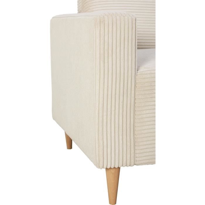 Canapé d'angle réversible - 3 places - BOB - Velours cotelé - Ecru - 197 x 138 x 65 cm