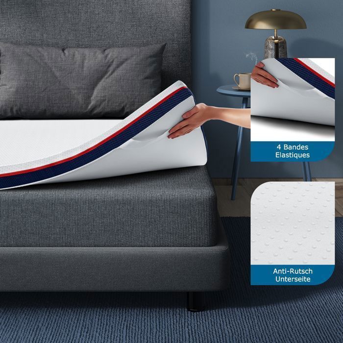 Surmatelas 180x200 cm INRE, Epaisseur 8cm, Mousse à mémoire de forme, haute densité, avec housse hypoallergénique lavable