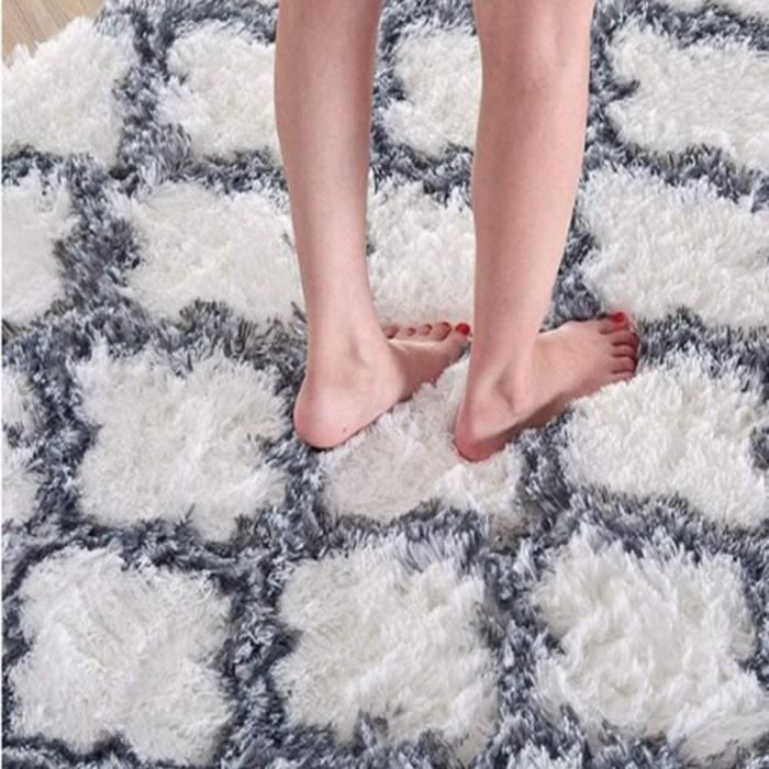 Tapis Salon Shaggy 160x230cm Blanc avec Motif - Descente de lit Tapis Poils Longs Tapis Doux pour Salon Chambre Canapé