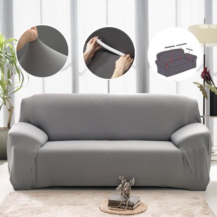 Housse de canapé - AZ KING - Extensible - Gris - 145-185cm