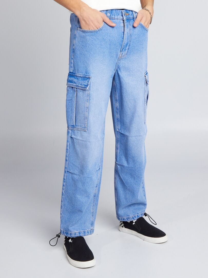 Spijkerbroek met wijde pijpen en meerdere zakken - BLAUW