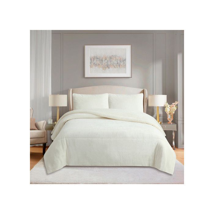 Edredón bicolor de microfibra beige con forro de sherpa, 240x260 cm, de Soleil d'ocre.