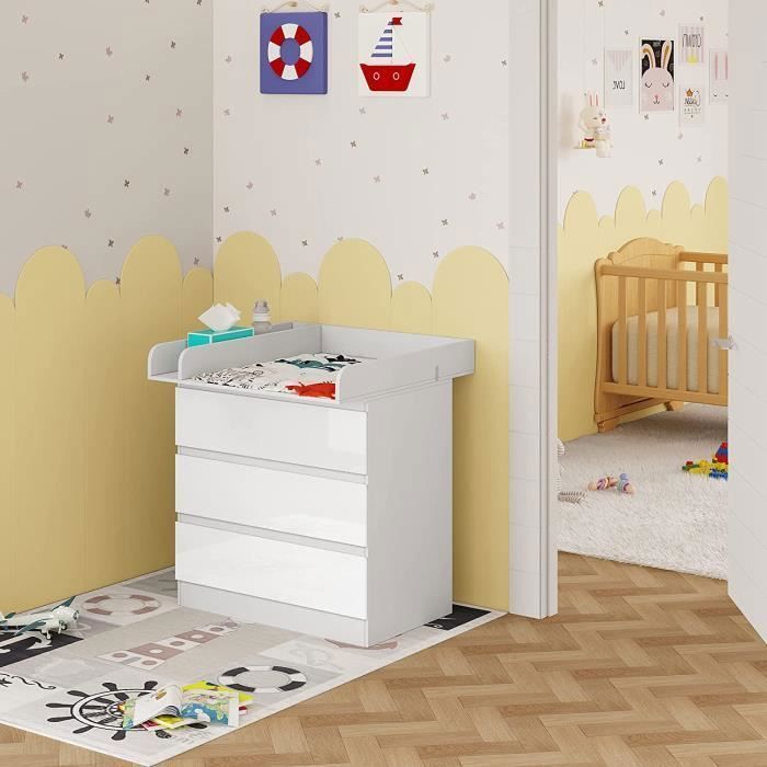 WOLTU Wickeltisch/Anziehkommode mit 3 Schubladen, Kindermöbel aus Holzwerkstoff und MDF, Weiß