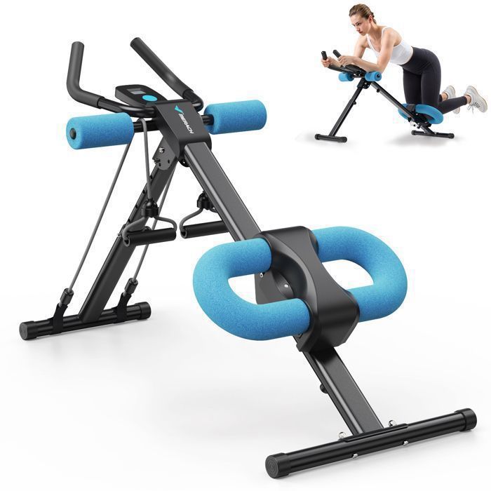 Attrezzo per addominali e glutei MERACH, 5 livelli di inclinazione, schermo LCD, portata massima 200 kg, cuscino a forma di U, maniglie antiscivolo, colore nero.