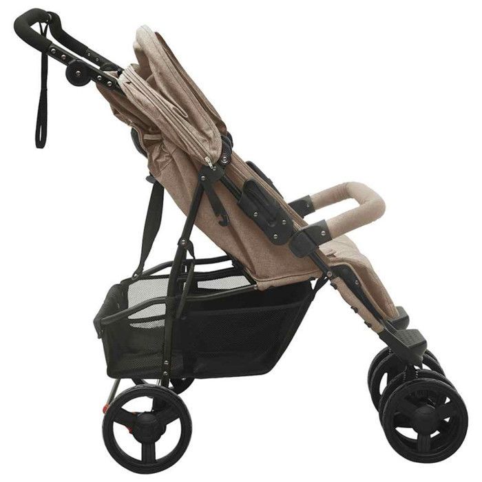 vidaXL Poussette à deux places Taupe Acier