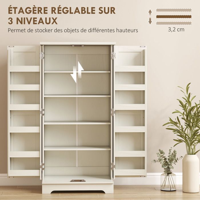 Buffet cuisine - HOMCOM - 5 niveaux avec portes et étagères réglables - 60 x 40 x 120 cm - grain de bois - crème