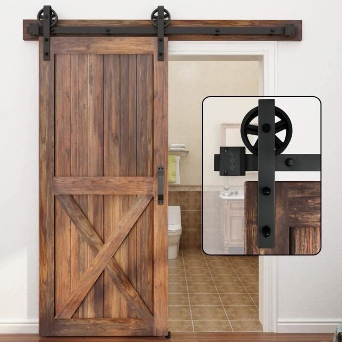 Porte de Grange Grande Roue Accessoire de Rail Suspension Type J, Ensemble Complet d'Accessoires pour Porte Coulissante -1.83M