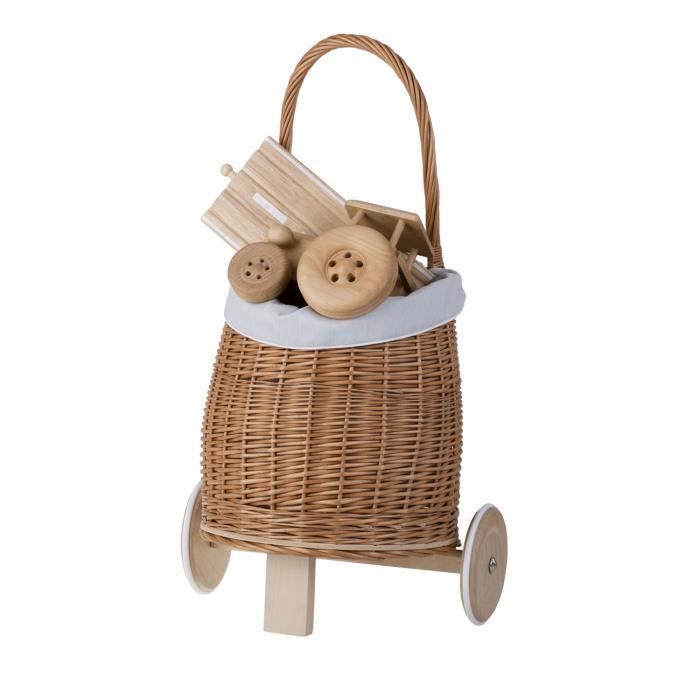 Einkaufswagen – Nicht spezifiziert – Naturweide – Blauer Stoff – Für Kinder – Maße: 22 x 17 cm